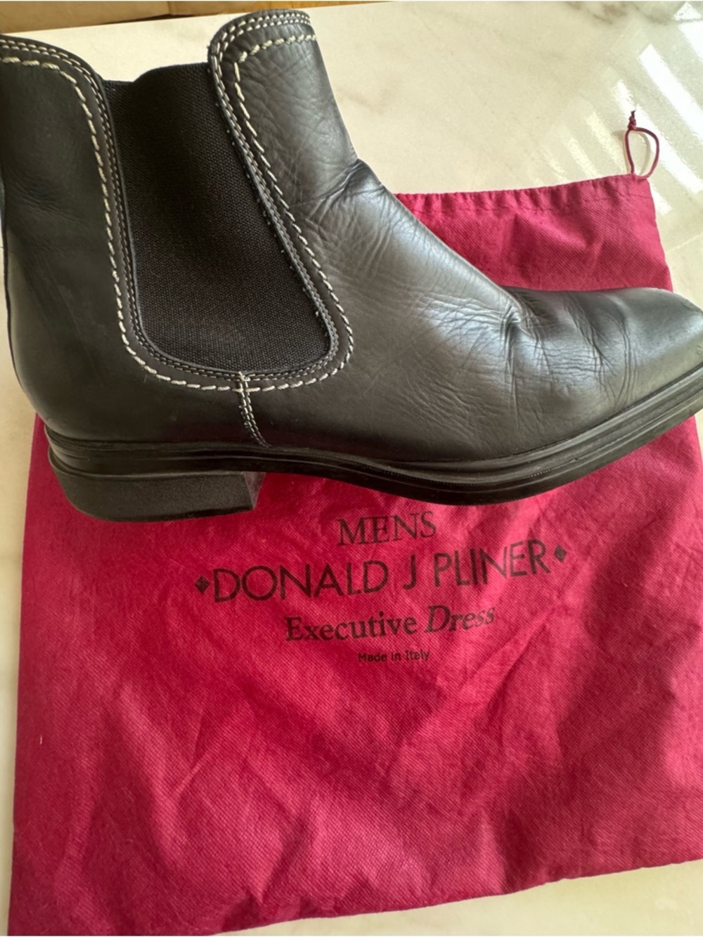 Donald J. Pliner Men’s Black Leather Chukka Boot with Contrast Stitching